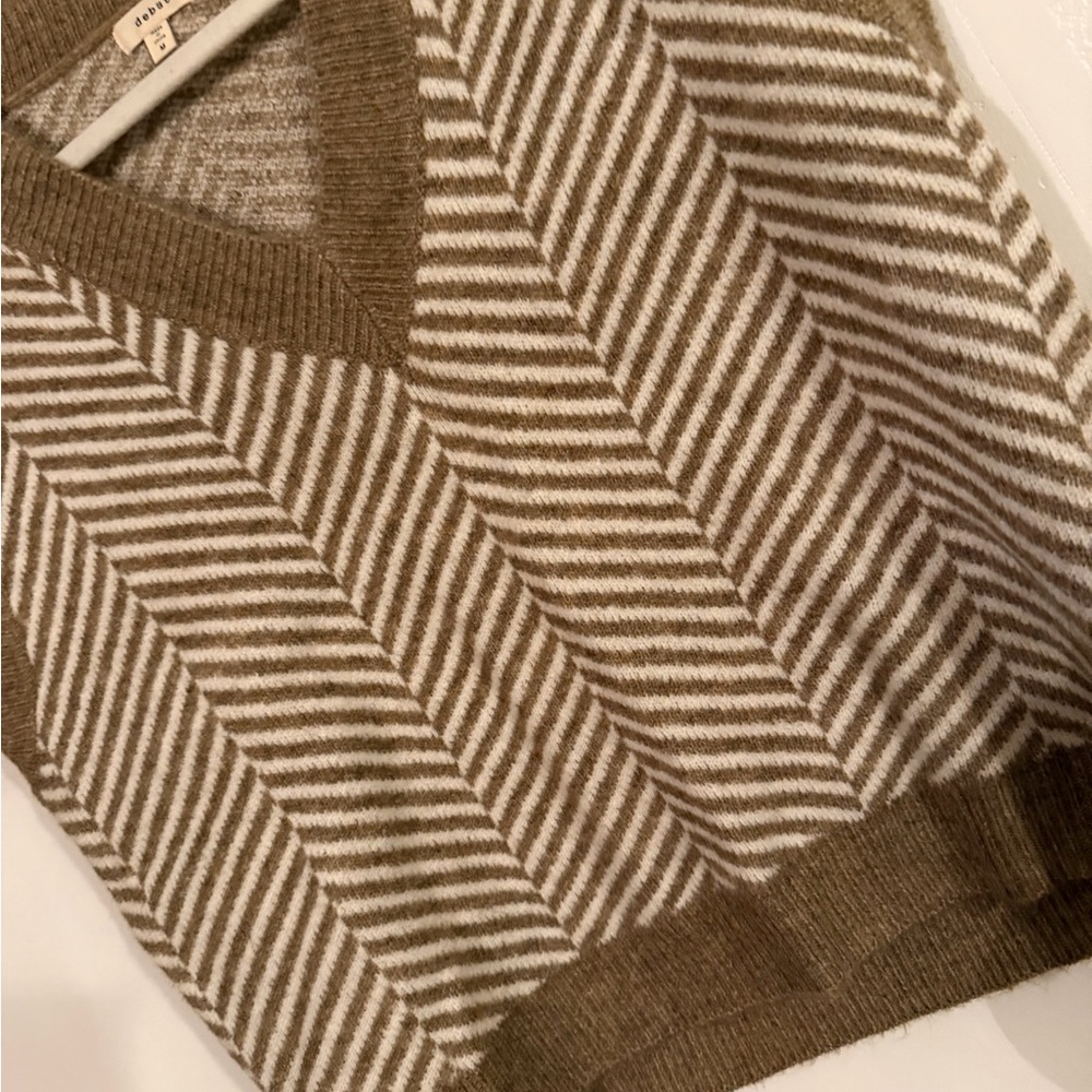 Debut Tan Cream Striped Sweater Vest Academia Fall Capsule Layering Medium - Picture 3 of 7